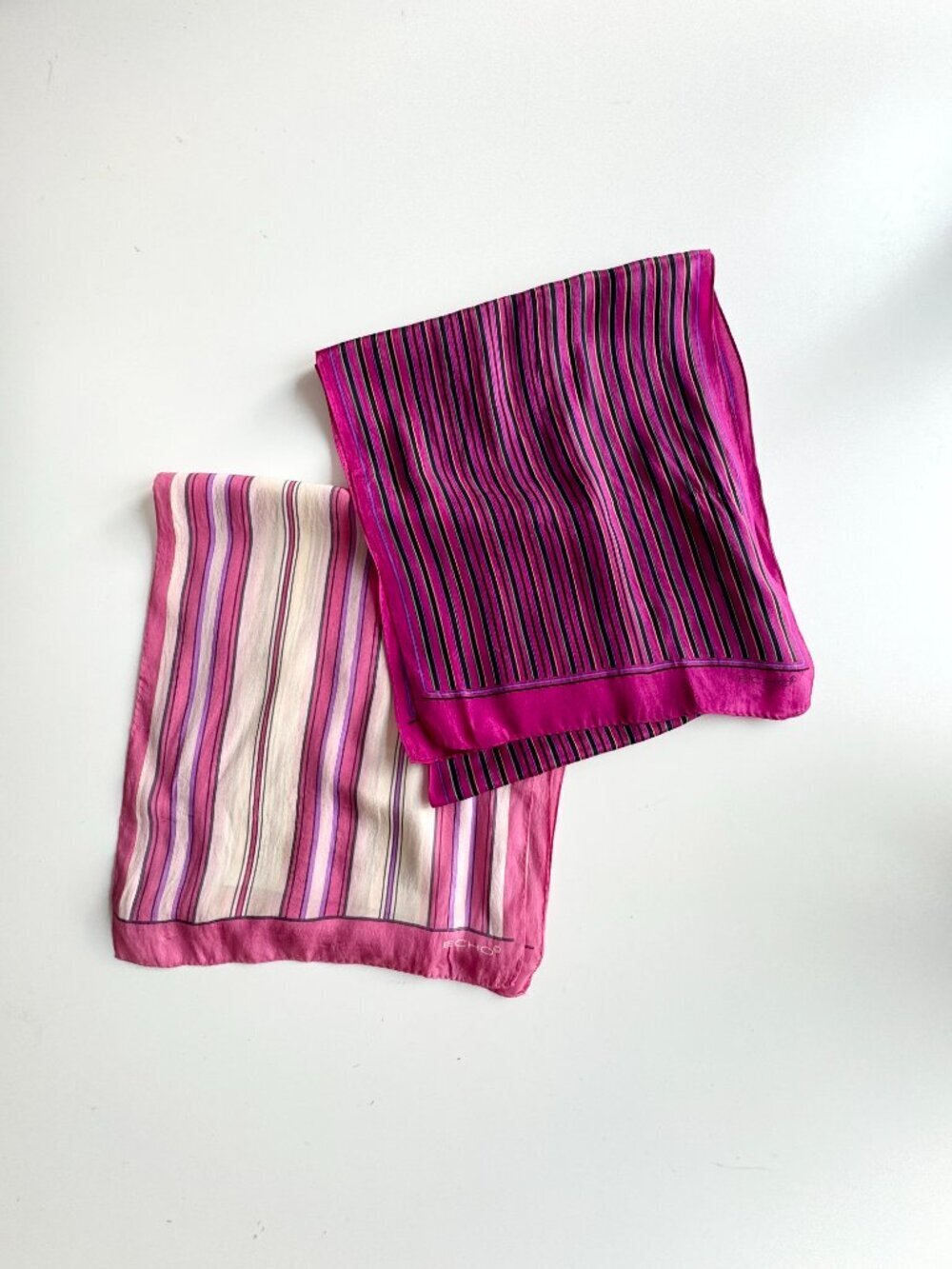 Lot of 2 Vintage ECHO Pink Purple Silk Crepe De Chine Rectangle Scarves Scarf